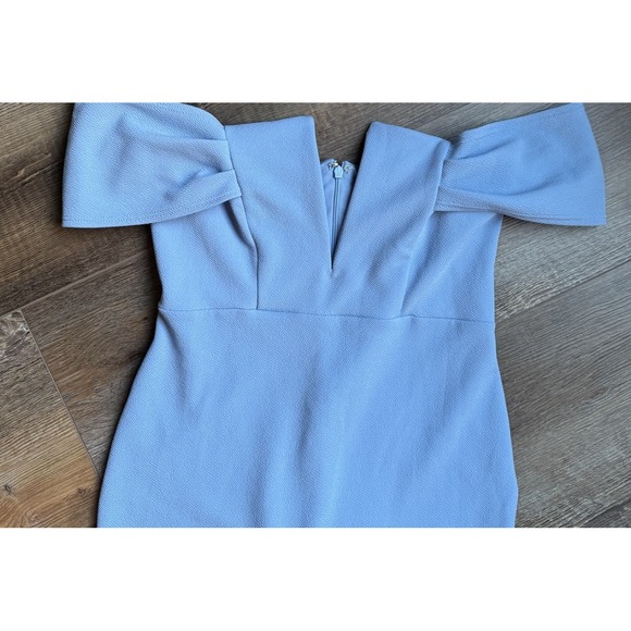 ASOS Womens Textured Bodycon Ruffle Trim Peplum MIDI Dress V Neck Off Shoulder 8 - Picture 4 of 10